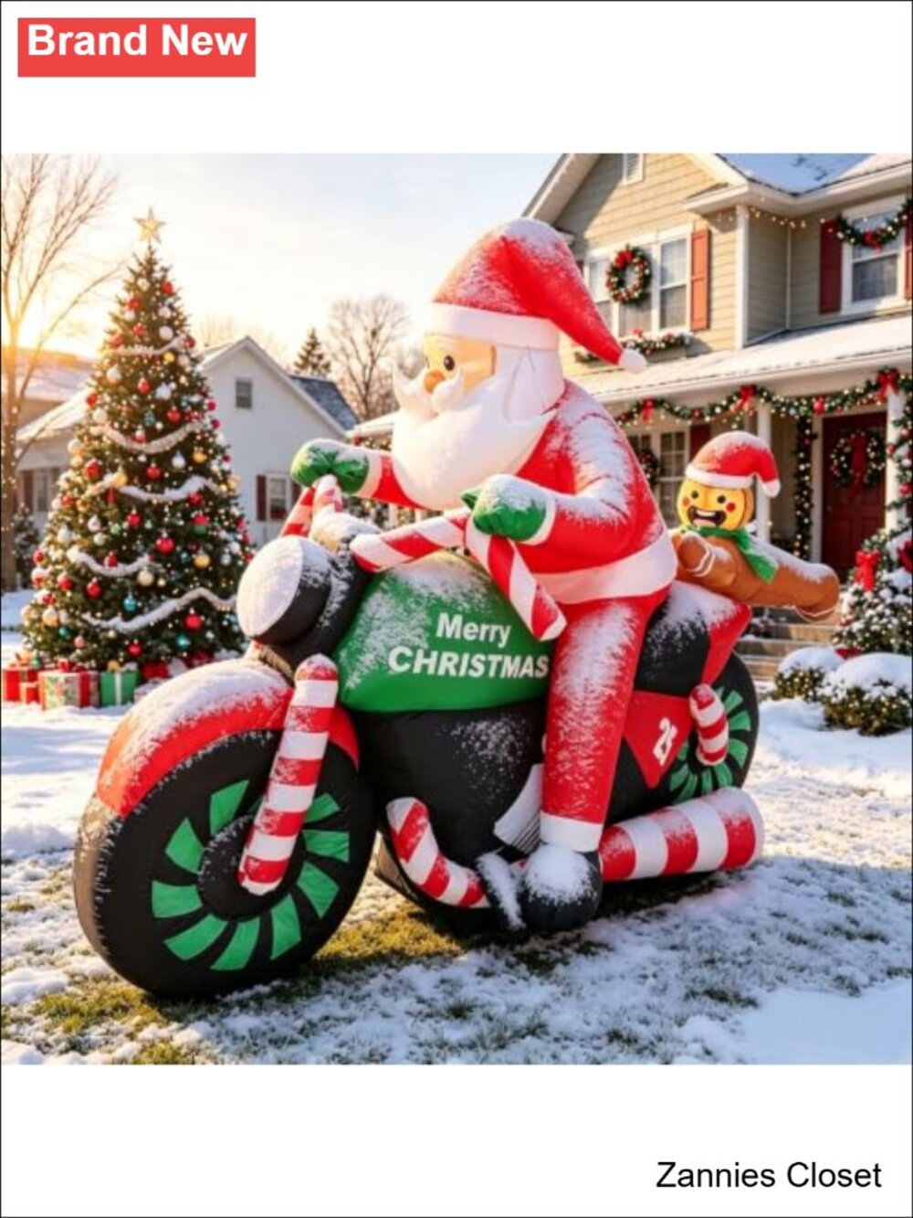 🎄 7FT Christmas Inflatable Santa Riding Motorcycle Gingerbread Man Lighted - Picture 5 of 6